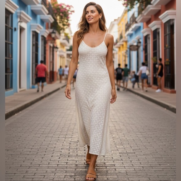 Jessica Simpson Dresses & Skirts - Jessica Simpson Crochet Knit Maxi Slip Dress Size L